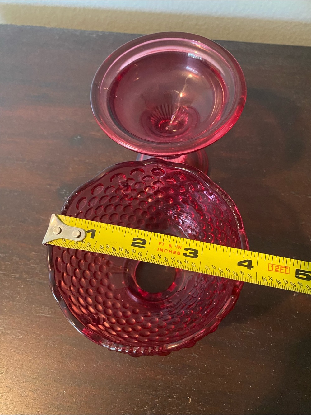 Vintage Cranberry Hobnail Glass Fairy Lamp - Picture 4 of 6